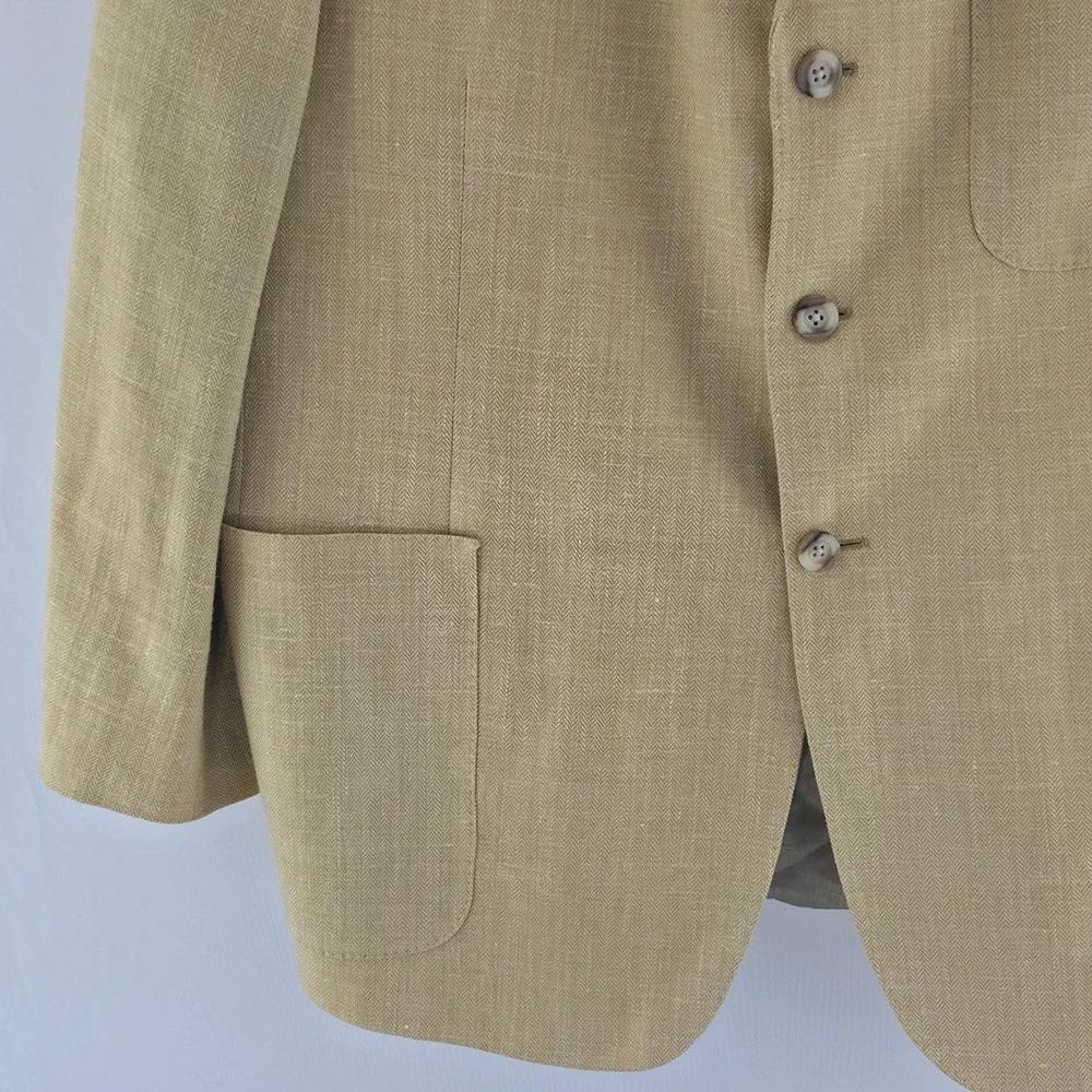 Savile Row London Sport Coat Mens 46R Tan Herringbone Blazer Quiet Luxury Preppy